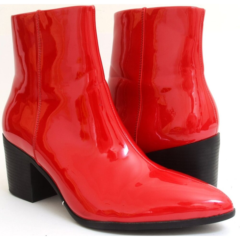 ASOS DESIGN Heeled Chelsea Boot Red Patent Faux Leather Retro Women's 10 Pointy